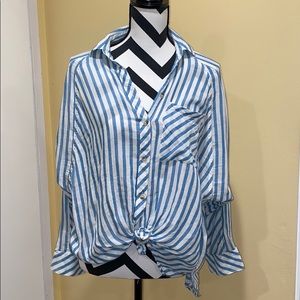 Urban Outfitters Button-Up Front Tie Striped Top